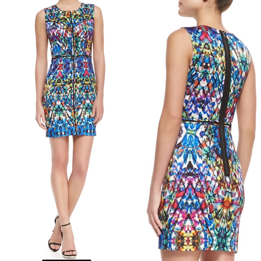 Milly Multicolor Stained Glass Print Slim Sleeveless Sheath Dress 4